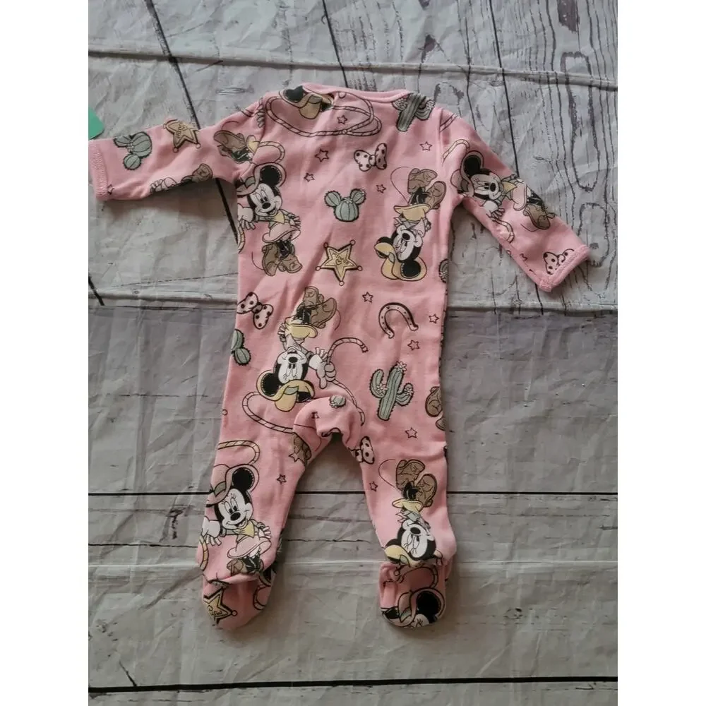 Disney Baby pink Minnie Mouse cowgirl two-way zip footed sleep Play Pajamas NB